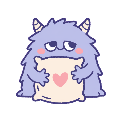 Snuggle Monster holding a heart pillow